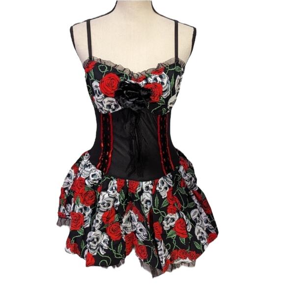 Lip Service sugar skull dia Skull & Rose dress Goth & Punk dress size XS - Picture 2 of 15